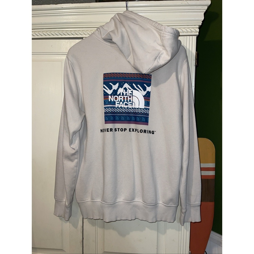 The North Face Hoodie Pullover Sweater Men L Ivory Long Sleeve Kangaroo Pocket